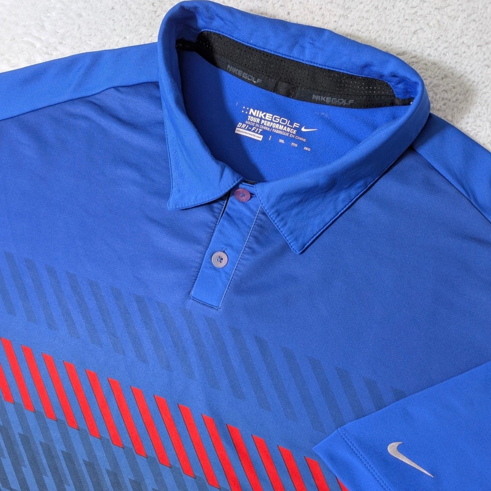 Nike Golf Polo Shirt Mens XXL Blue Geometric Stripe Stretch 542180-491 Spandex
